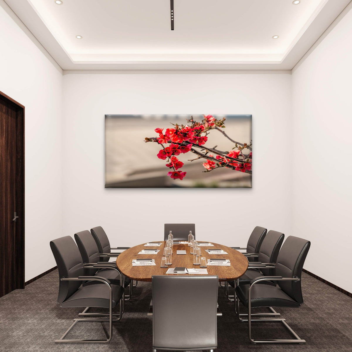 Red Japanese Quince Maules Flower Blooming Wall Art Canvas Office Home Room Framed 80x45cm