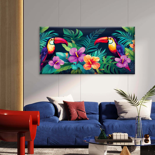 Amazon Toucan Jungle Tropical Wall Art Canvas Office Home Room Framed 80x45cm