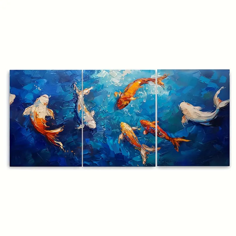 3pcs Koi Fish Pond Colorful Water Metal Print Ready to Hang Art