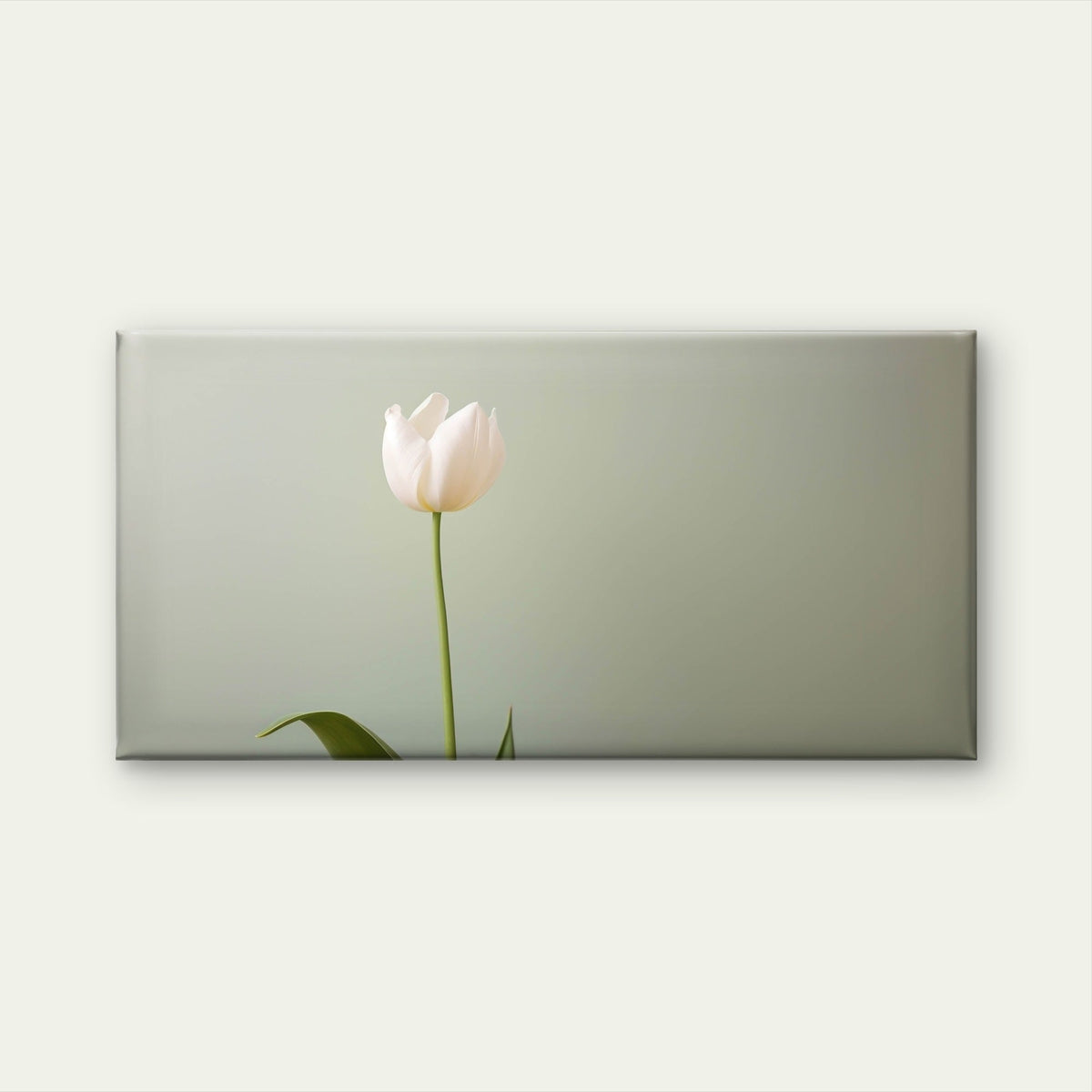 White Tulip Flower Green Leaves Wall Art Canvas Office Home Framed 120x60cm