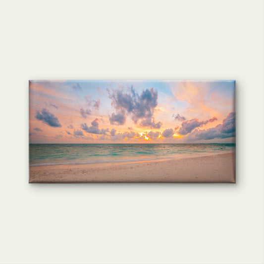 Tropical Beach Sunset Ocean Wall Art Canvas Office Home Room Framed 80x45cm