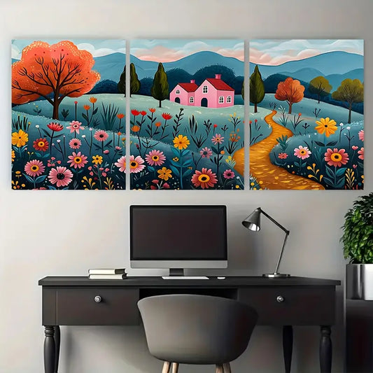 3pcs Colorful Garden Vibrant Wildflowers Metal Print Ready to Hang Art