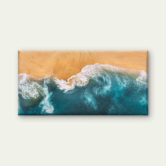 Blue Ocean Waves Crashing Beach Wall Art Canvas Office Home Room Framed 80x45cm