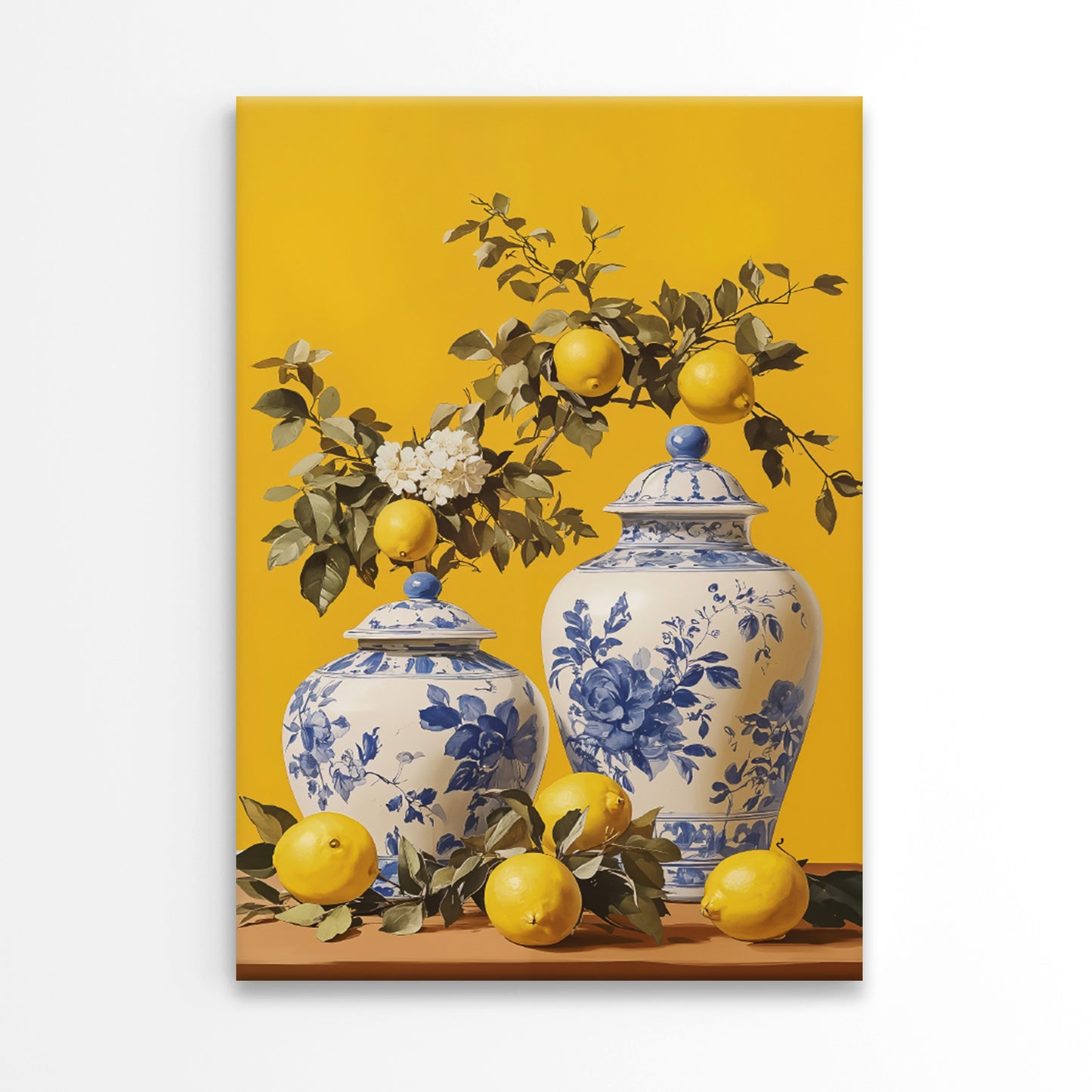 Vases With Lemons and a Flower Painting Print 100% Australian Made 40x60cm Stretched Canvas Ready to Hang