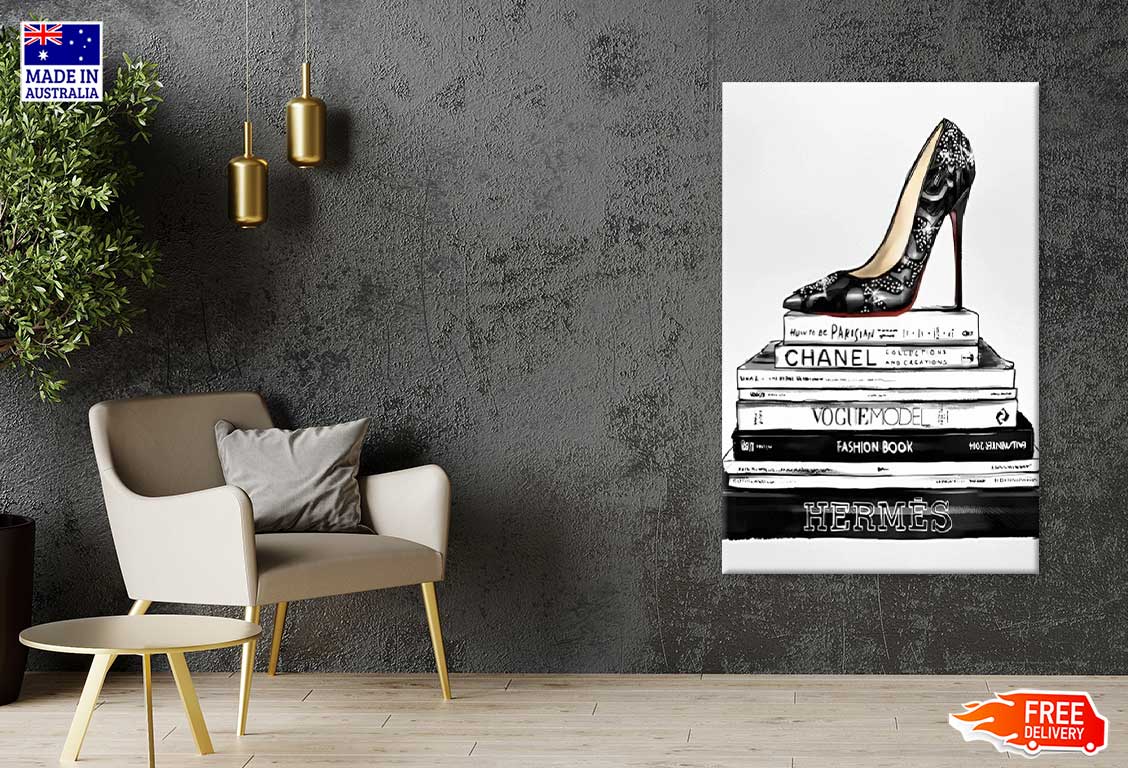 Shoe & Books Fashion Design Print 100% Australian Made Stretched Canvas Ready to Hang - FS - 126