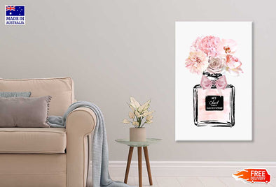 Pink Flowers with Pink Perfume Bottle Fashion Print 100% Australian Made Stretched Canvas Ready to Hang - FS - 156