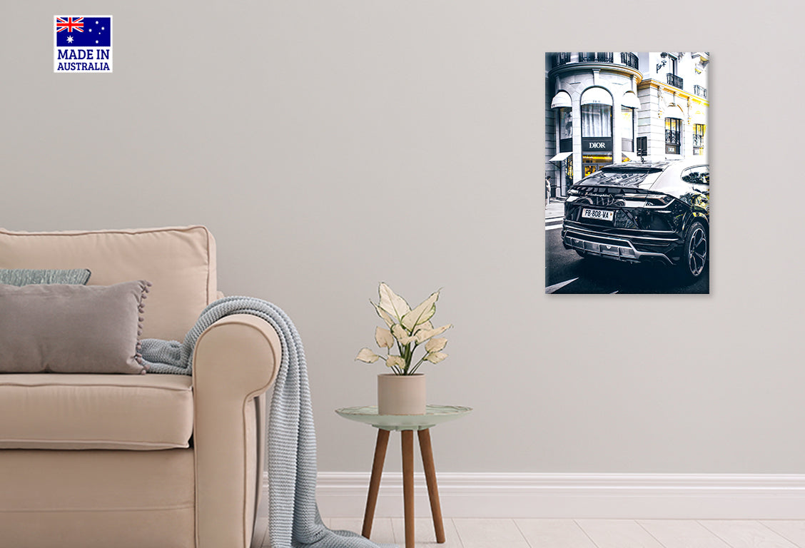 Black Lamb Car Parked on The Side of Street Print 100% Australian Made 40x60cm Stretched Canvas Ready to Hang