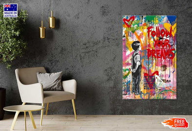 Boy with Graffiti Wall Art Print 100% Australian Made Stretched Canvas Ready to Hang - FS - 122