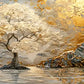 Golden Majestic Tree Lake Mountains Print 100% Australian Made 60x40cm Stretched Canvas Ready to Hang