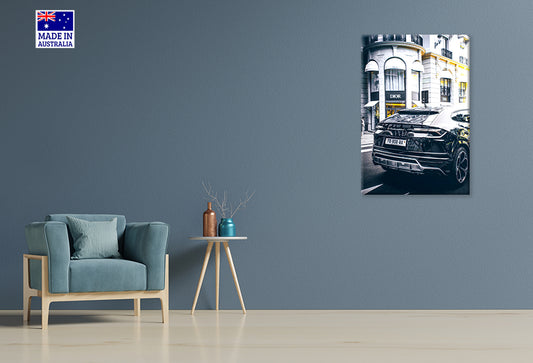 Black Lamb Car Parked on The Side of Street Print 100% Australian Made 40x60cm Stretched Canvas Ready to Hang