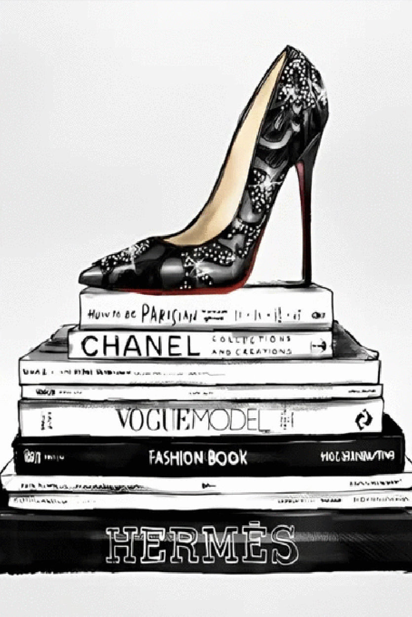 Shoe & Books Fashion Design Print 100% Australian Made Stretched Canvas Ready to Hang - FS - 126