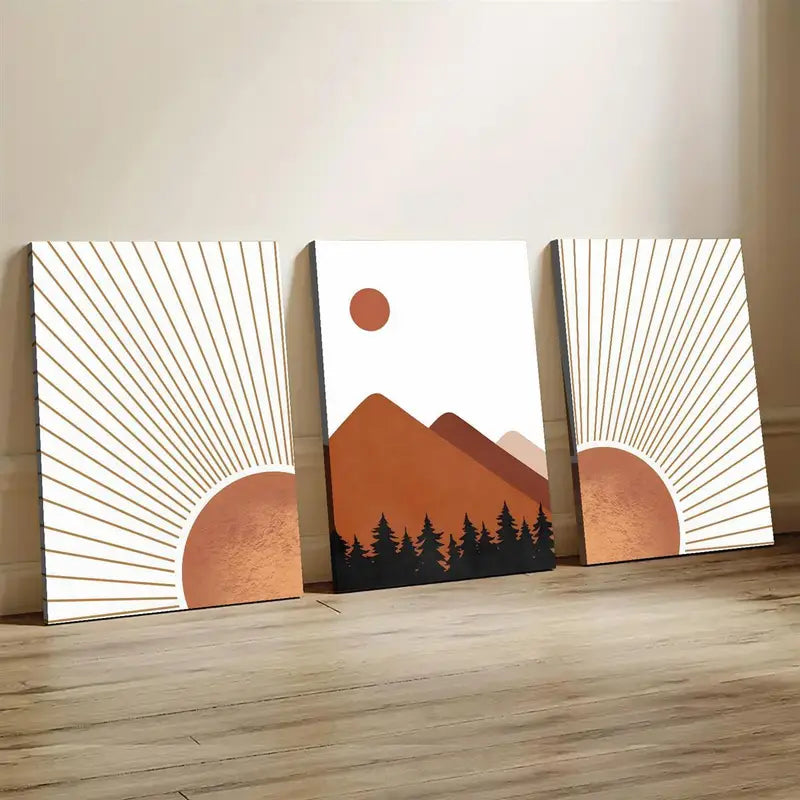 3pcs Abstract Terracotta LandscapeWall Art Set Canvas Framed 40x60cm - High Quality Print 100% Australian Made Wall Canvas Ready to Hang