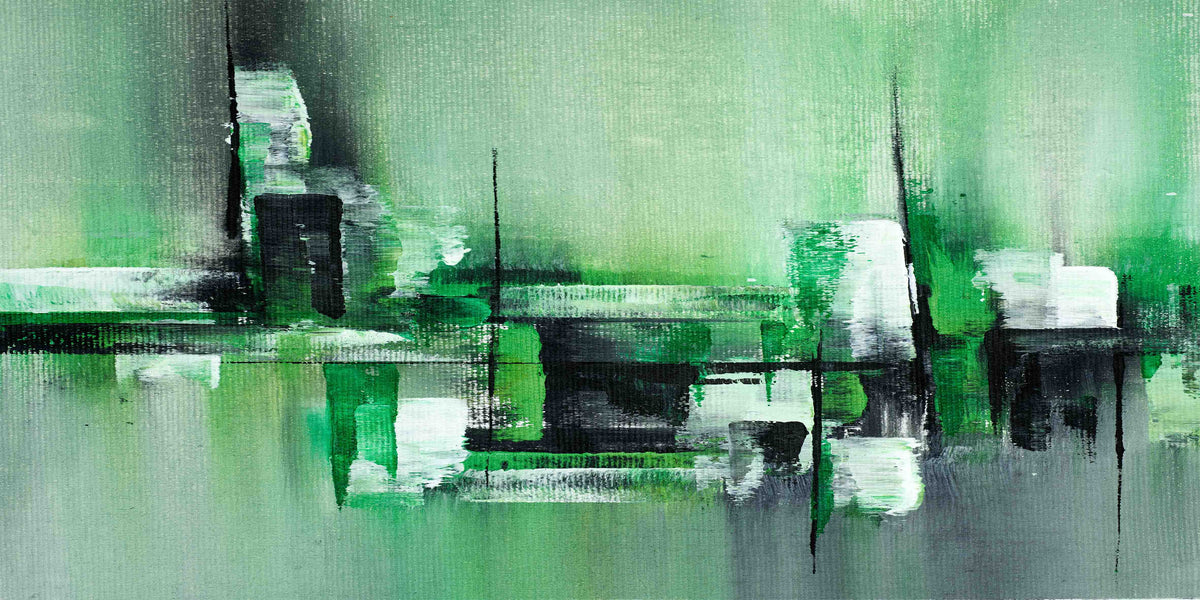 Modern Green White Abstract Wall Art Canvas Office Home Room Framed 120x60 cm