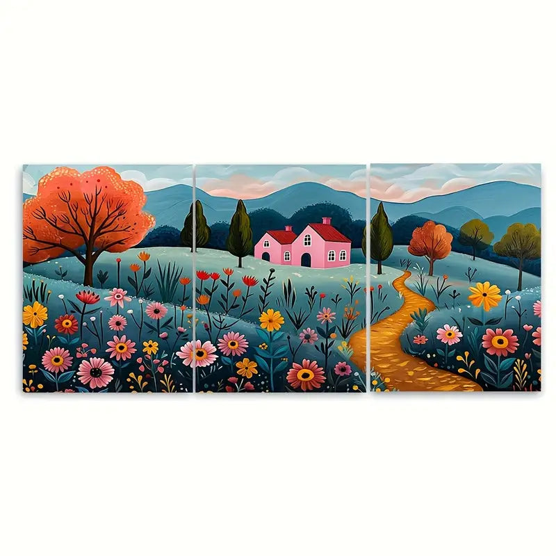 3pcs Colorful Garden Vibrant Wildflowers Metal Print Ready to Hang Art