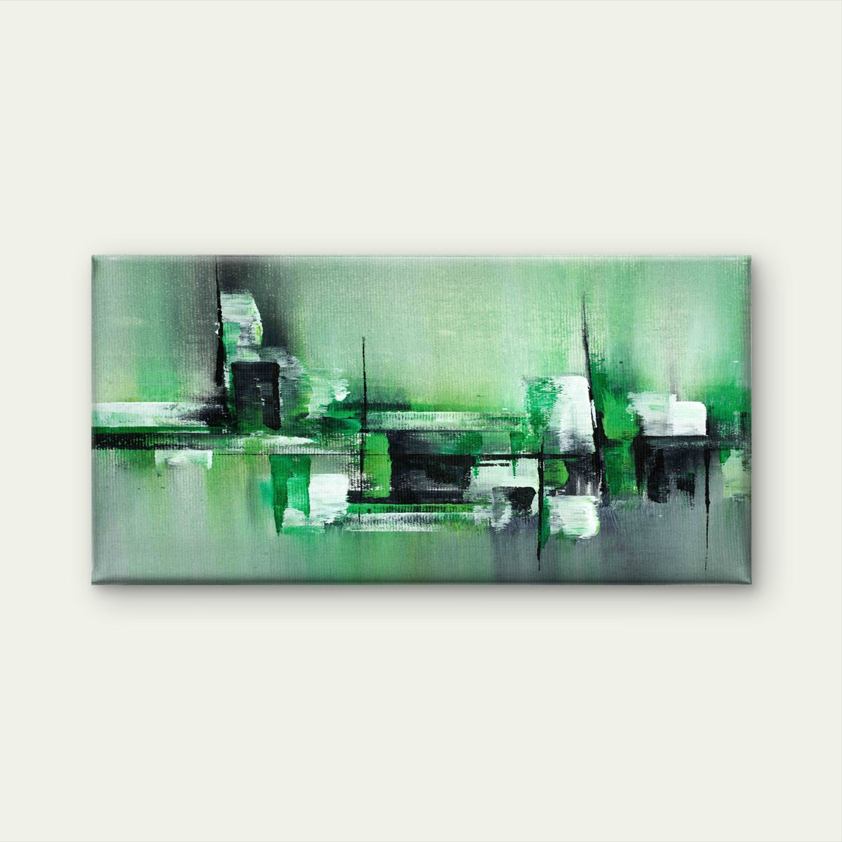 Modern Green White Abstract Wall Art Canvas Office Home Room Framed 120x60 cm