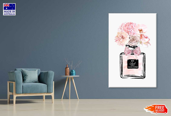 Pink Flowers with Pink Perfume Bottle Fashion Print 100% Australian Made Stretched Canvas Ready to Hang - FS - 156