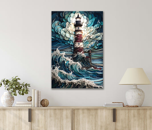 Textured Art Of A Lighthouse Print 100% Australian Made 40x60cm Stretched Canvas Ready to Hang