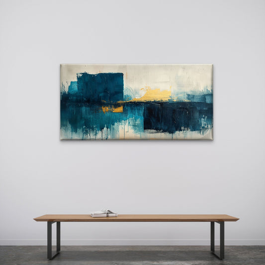 Teal Gold Abstract Texture Minimalist Design Wall Art Canvas Office Home Framed 80x45cm