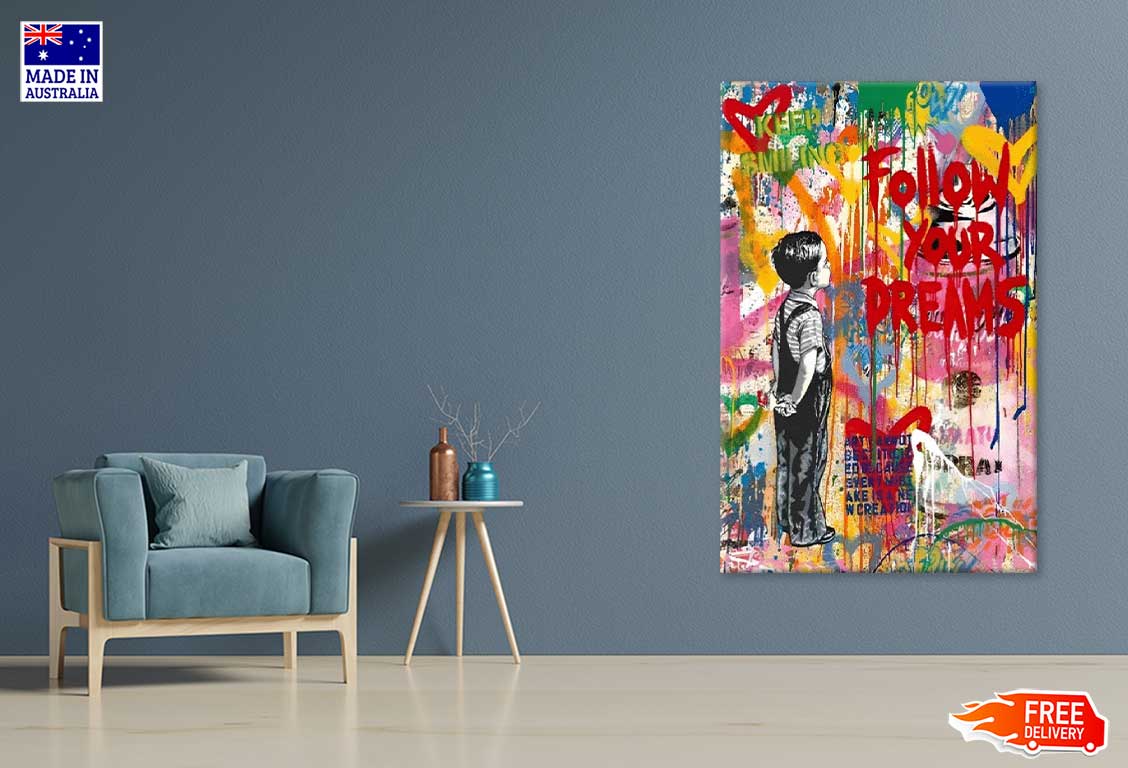 Boy with Graffiti Wall Art Print 100% Australian Made Stretched Canvas Ready to Hang - FS - 122