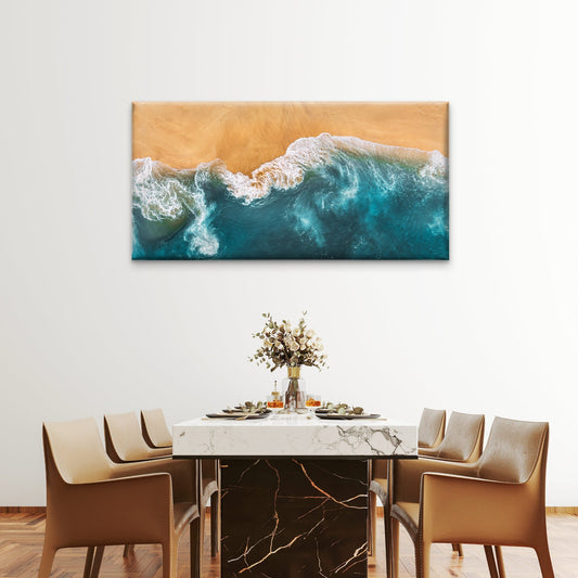 Blue Ocean Waves Crashing Beach Wall Art Canvas Office Home Room Framed 80x45cm