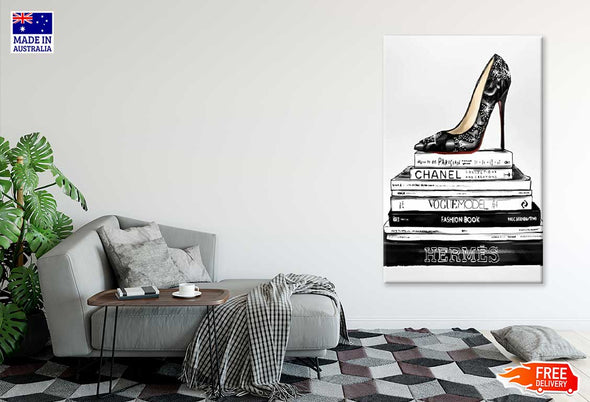 Shoe & Books Fashion Design Print 100% Australian Made Stretched Canvas Ready to Hang - FS - 126