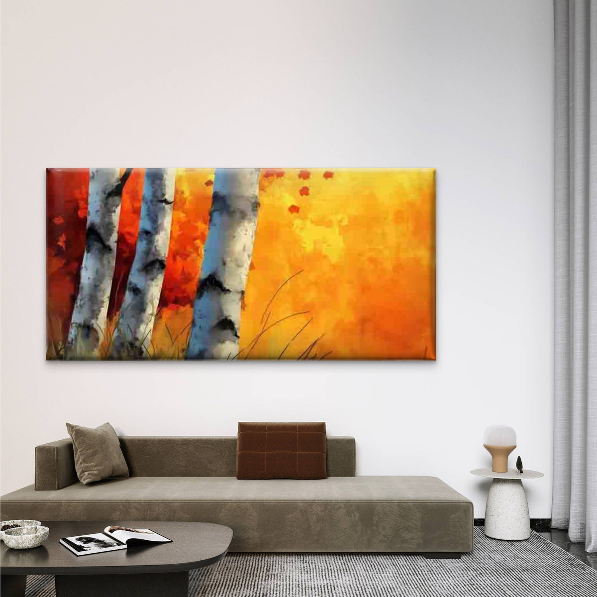 Golden-Yellow White Birch Trunk Wall Art Canvas Office Home Room Framed 80x45cmWall Art Canvas Office Home Room Framed 80x45cm
