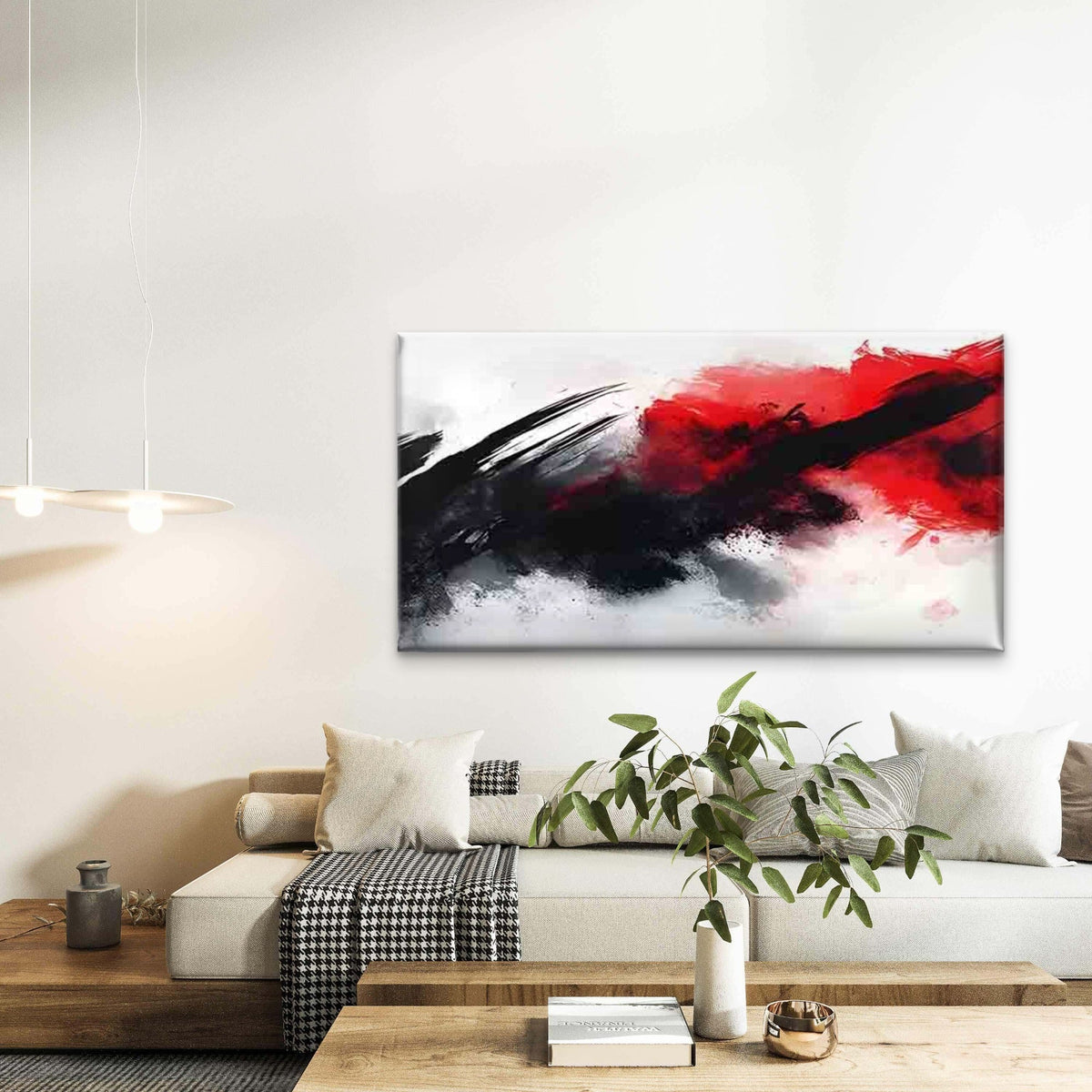 Abstract with Red And Black Wall Art Canvas Office Home Room Framed 120x60cm