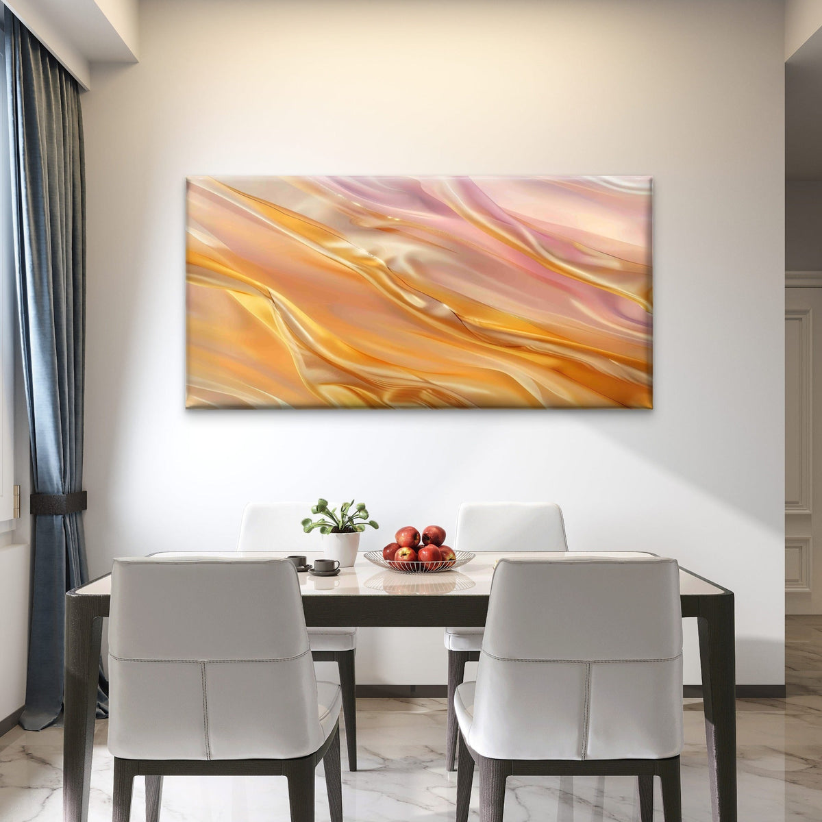 Peach Metallic Satin Ripple Wall Art Canvas Office Home Room Framed 120x60cm