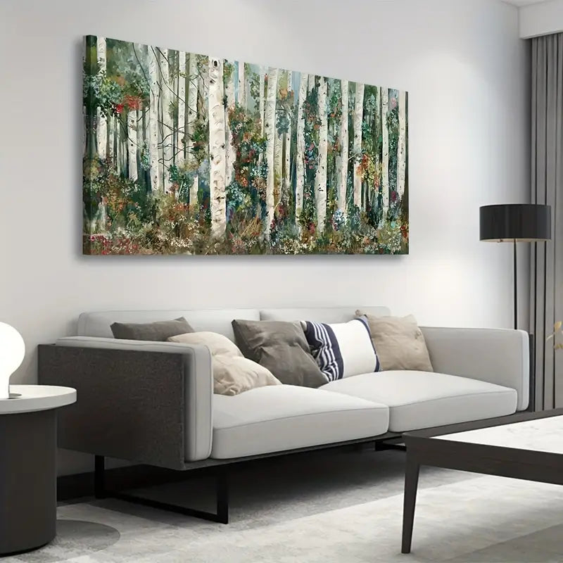 Blooming Birch Forest Nature Trees Wall Art canvas office home room framed 120x60cm