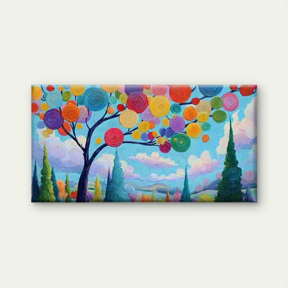 Abstract Multicolor Swirl Tree Wall Art Canvas Office Home Room Framed 80x45cm