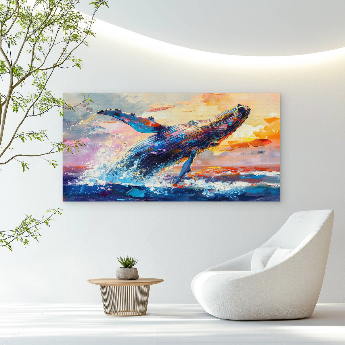 Whale Breaching At Sunset Wall Art Canvas Office Home Room Framed 120x60cm