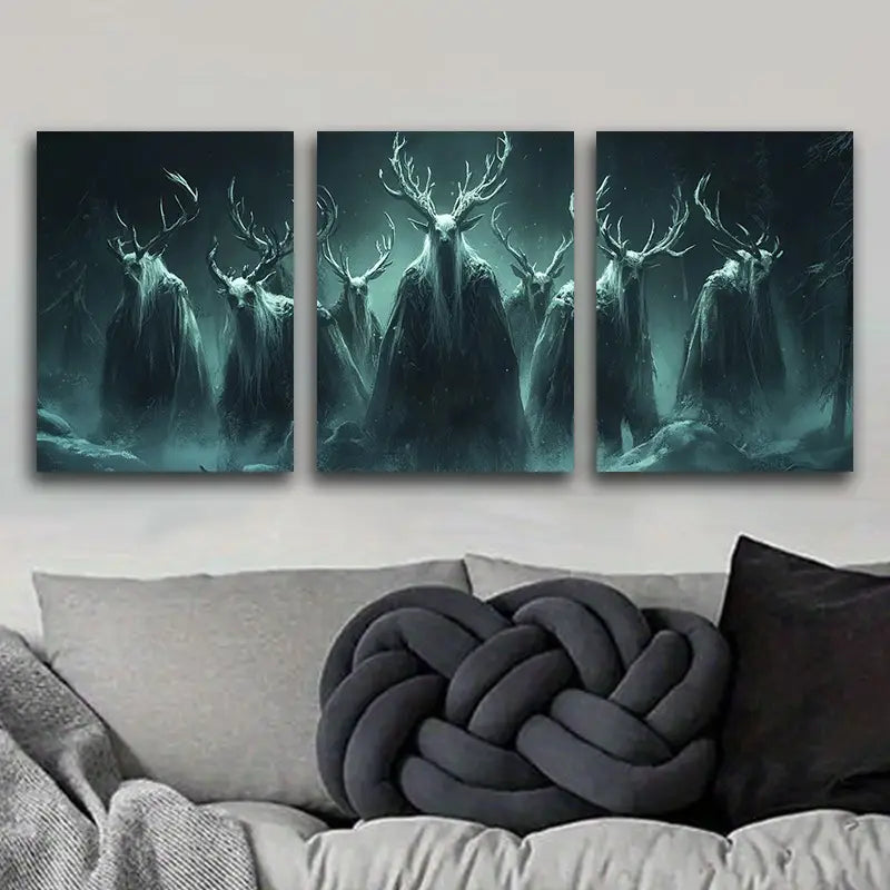 3pcs Antler Devil Painting Metal Print Ready to Hang Art