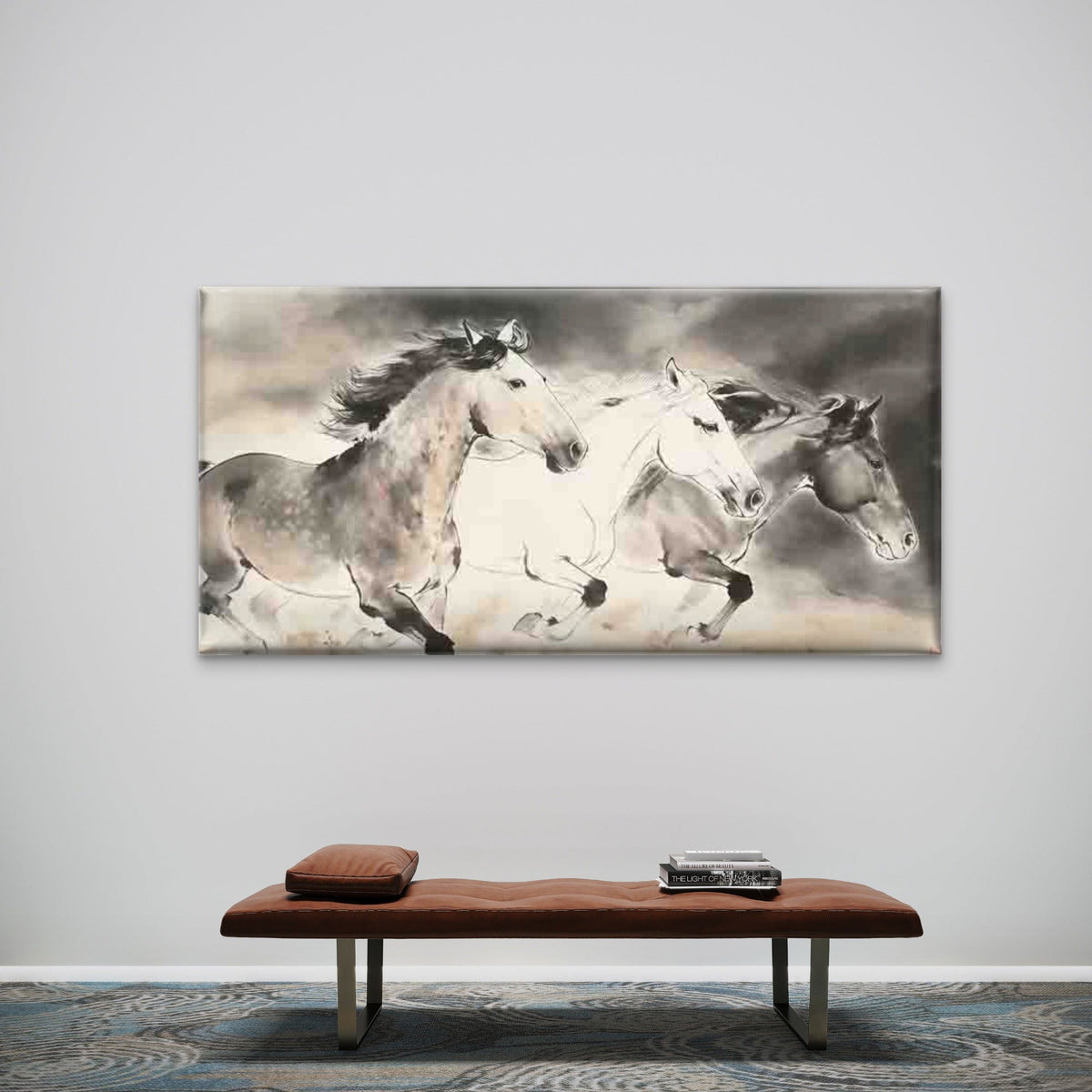 Minimalist Galloping Horses Wall Art Canvas Office Home Room Framed 120x60cm