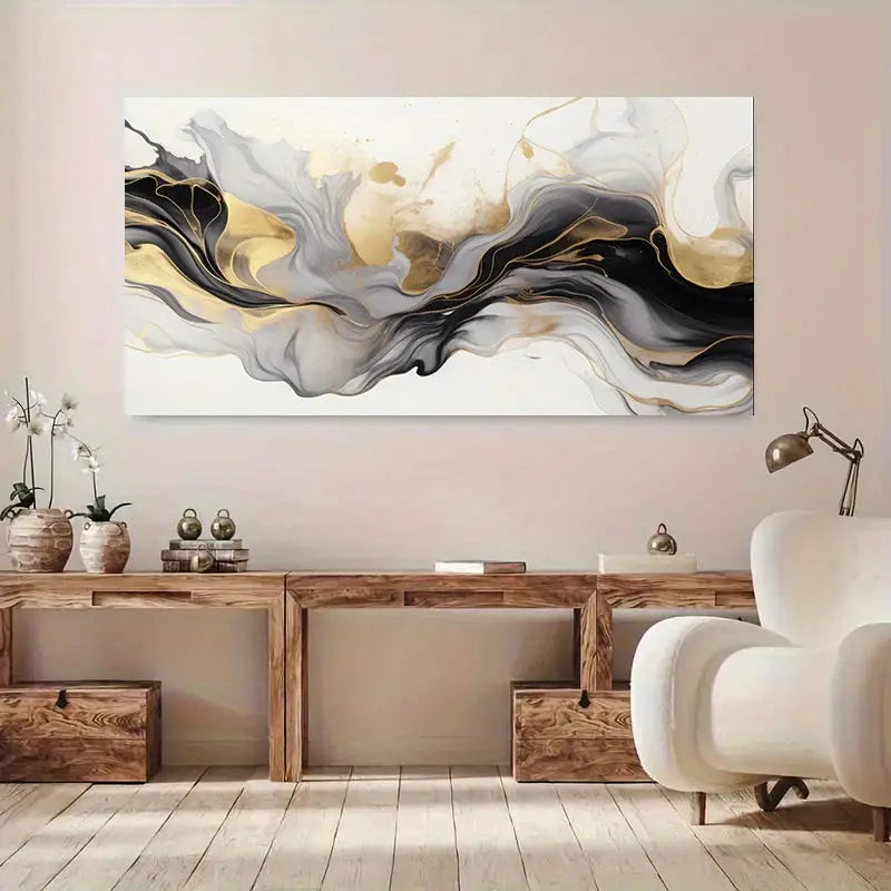 Modern Abstract Black Marble Design Wall Art wall canvas office home room framed 120x60cm