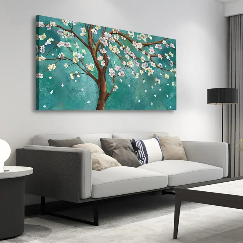Elegant Peach Blossom Turquoise Green Wall Art canvas office home room framed 120x60cm