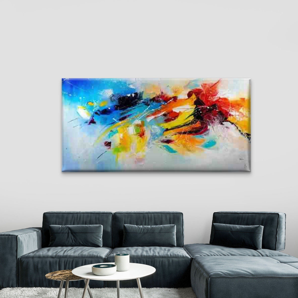 Vibrant Colorful Abstract Wall Art Canvas Office Home Room Framed 80x45cm