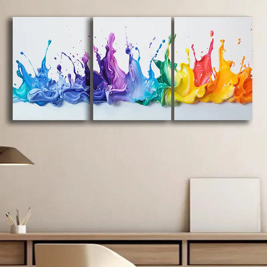 3pcs Colorful splashes of liquid paint Metal Print Ready to Hang Art