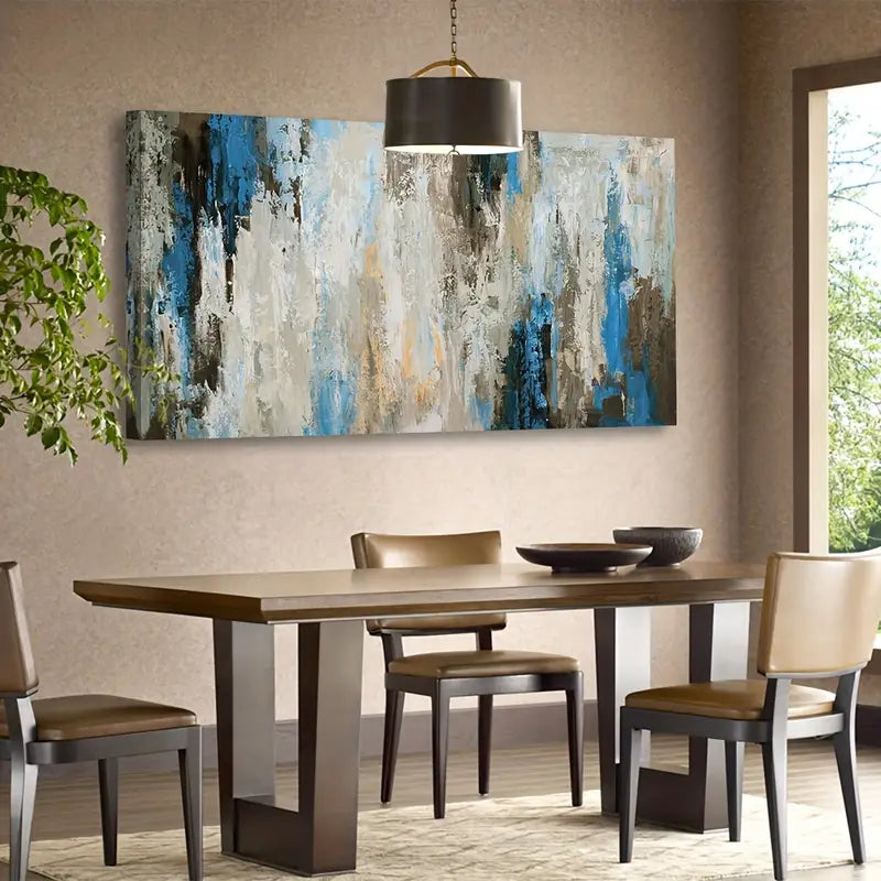 Abstract Vintage Grey Blue Wall Art canvas office home room framed 120x60cm