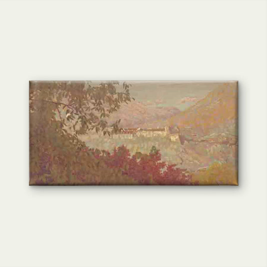 Autumn Mountain Village Landscape Wall Art Canvas Office Home Room Framed 80x45cm
