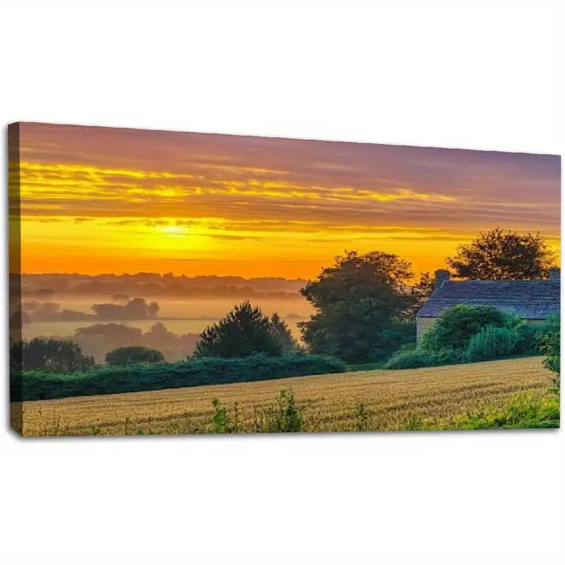 Cotswolds Countryside Sunset Wall Art canvas office home room framed 120x60cm
