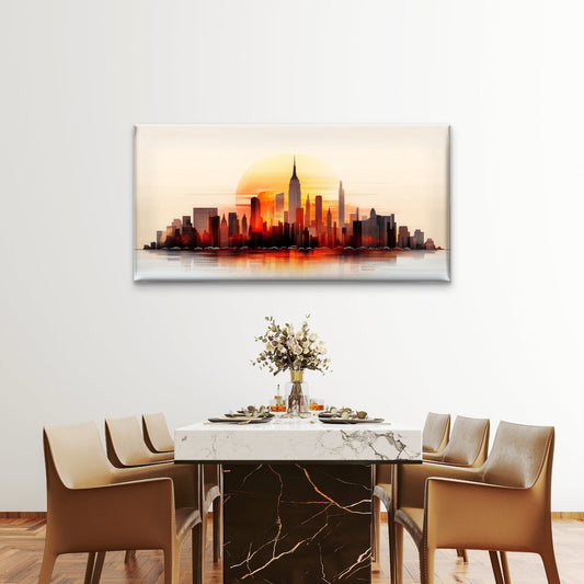 New York City Skyline Sunset Wall Art Canvas Office Home Room Framed 80x45cm