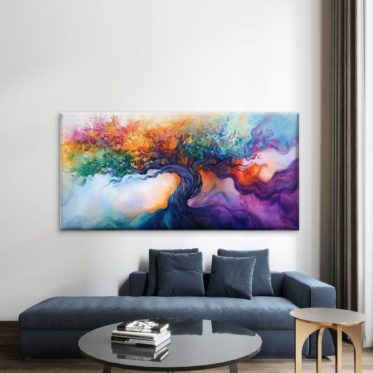 Minimalist Abstract Tree Wall Art Canvas Office Home Room Framed 80x45cm