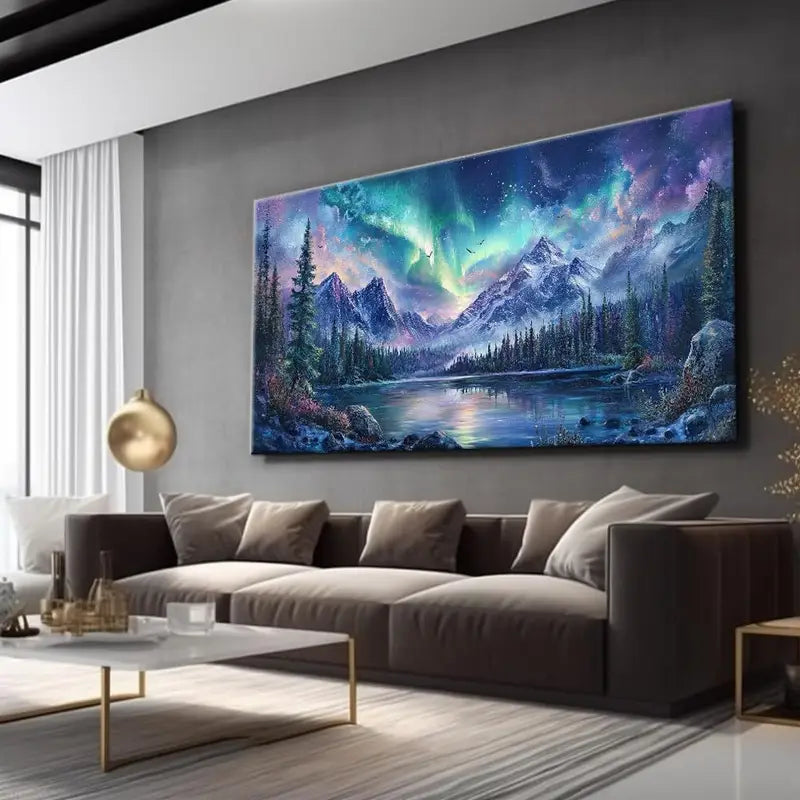 Abstract Snow Mountain Forest Vibrant Wall Art canvas office home room framed 120x60cm