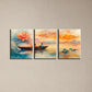 3pcs Serene Lake with Lotus Flowers, Sunset Sky Metal Print Ready to Hang Art