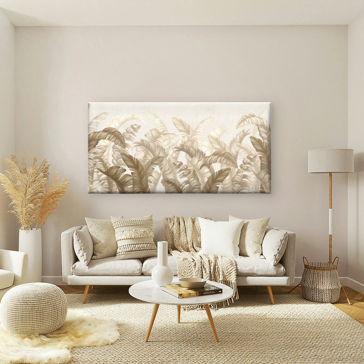 Modern Beige Banana Leaf Palm Wall Art Canvas Office Home Room Framed 120x60cm