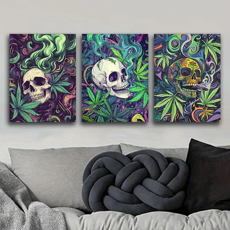 3pcs Psychedelic Skull Metal Print Ready to Hang Art