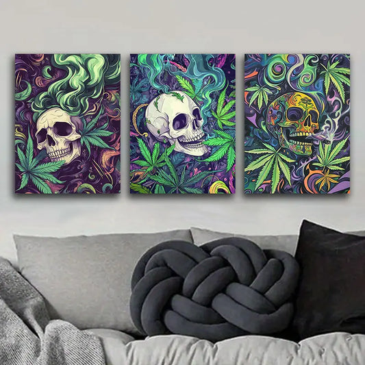 3pcs Psychedelic Skull Metal Print Ready to Hang Art