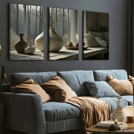 3pcs Ready to Hanging Art Natural Landscape Potted Art Wall Art Set Canvas Framed 40x60cm - High Quality Print 100% Australian Made Wall Canvas Ready to Hang