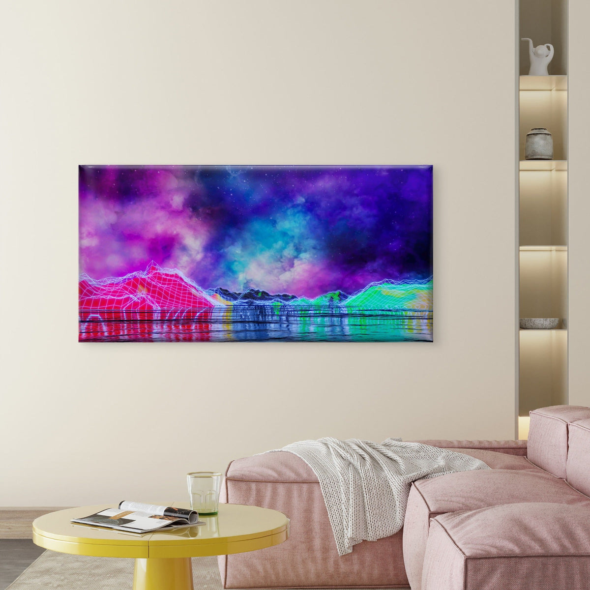 Landscape With Neon Mountains Wall Art Canvas Office Home Room Framed 120x60cm