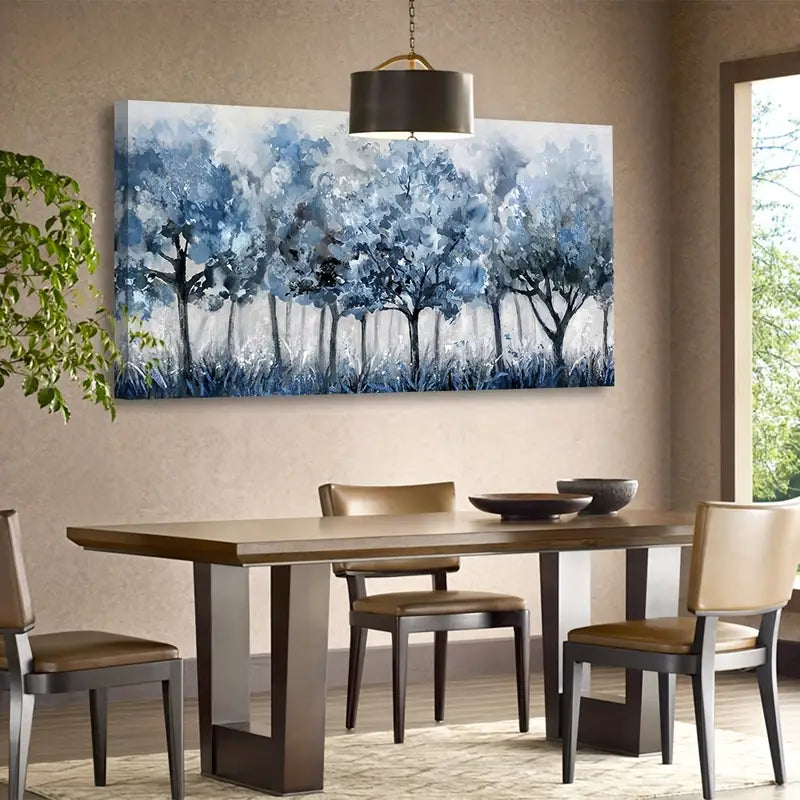 Classic Modern Abstract Forest Blue Trees Wall Art canvas office home room framed 120x60cm